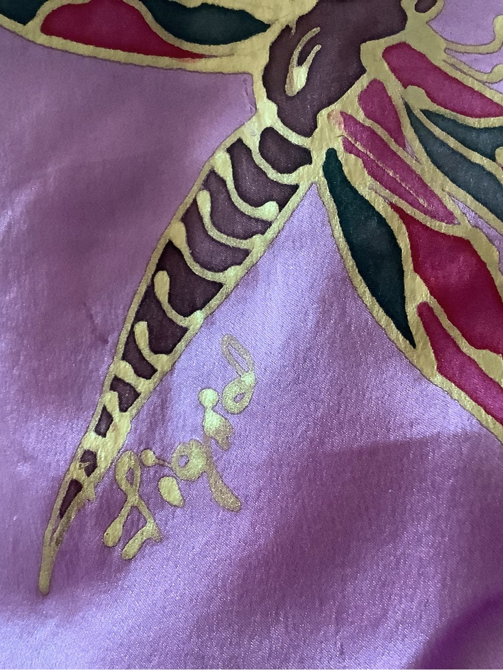 Sigid batik or ligio silk scarf with painted dragonflies..signed by artist